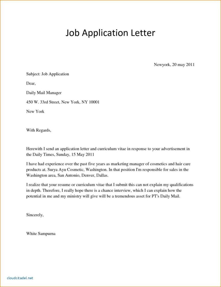 Letter Of Intent To Apply For A Vacant Position