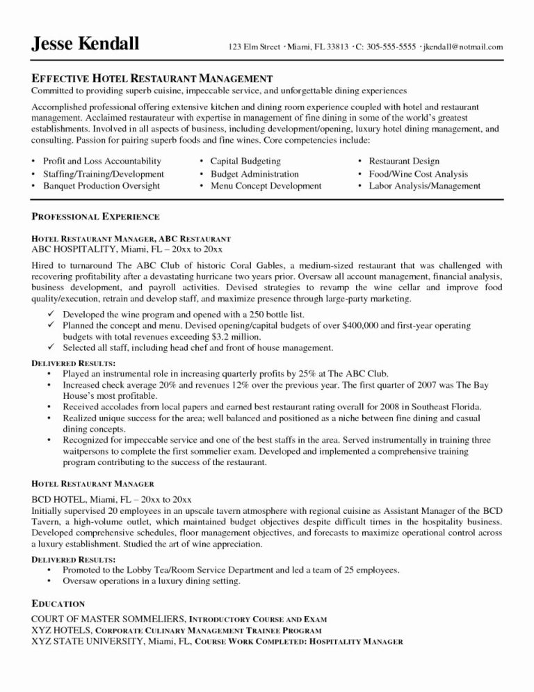 Hotel General Manager Resume Sample