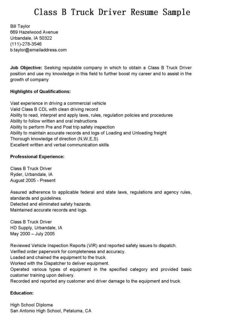 Truck Driver Cover Letter No Experience