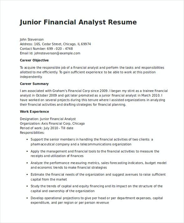 Junior Financial Analyst Cover Letter Example