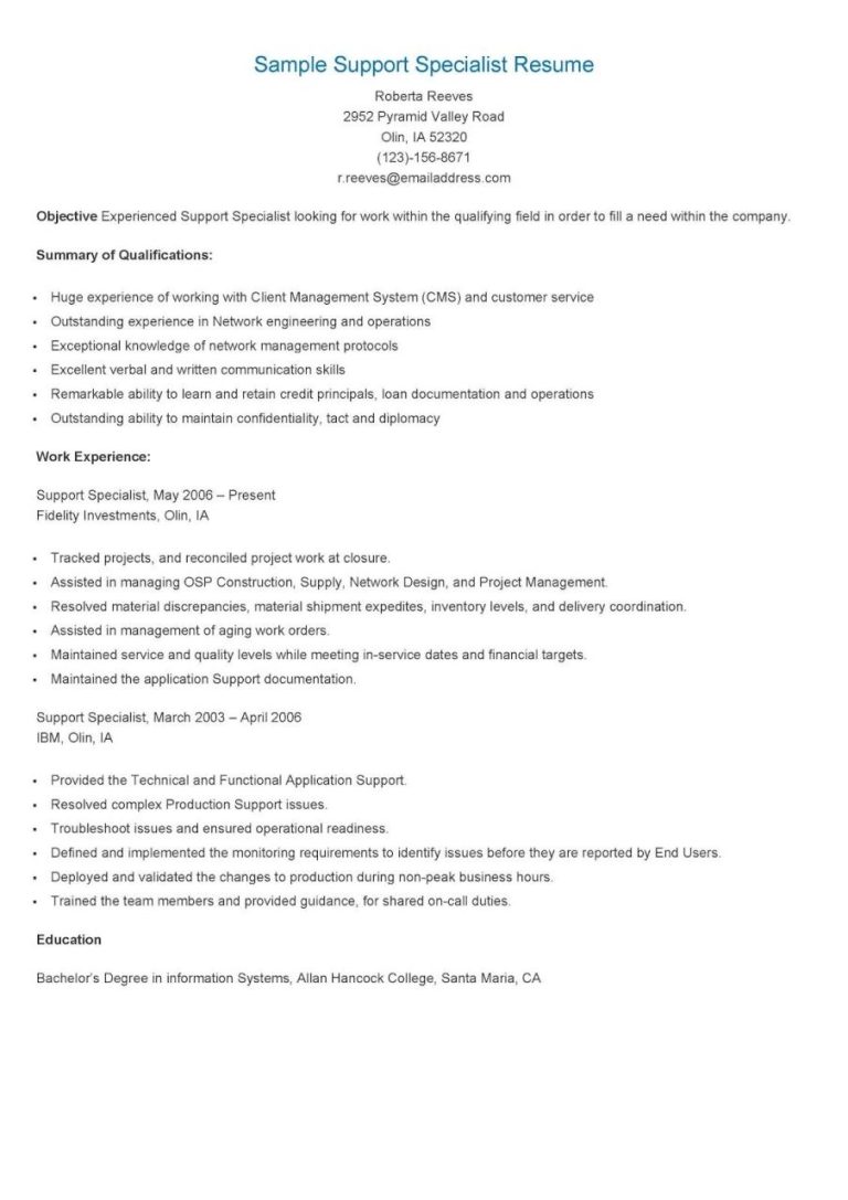 It Support Specialist Resume Summary