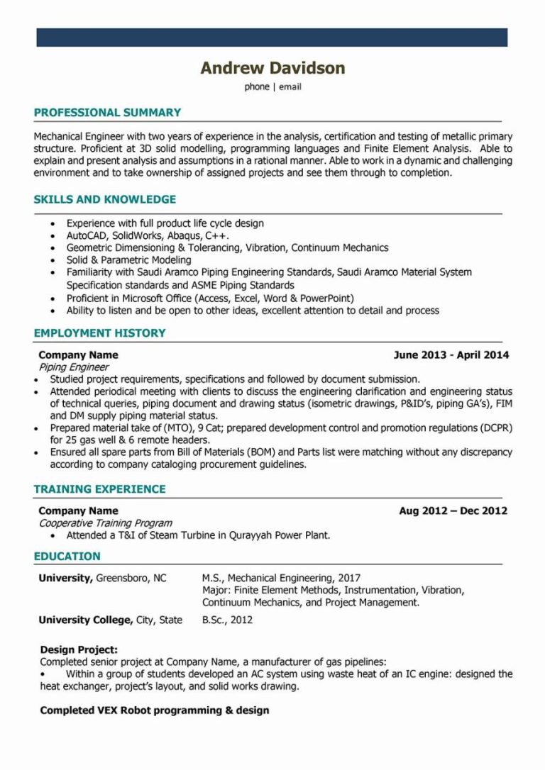 Construction Project Engineer Resume Template