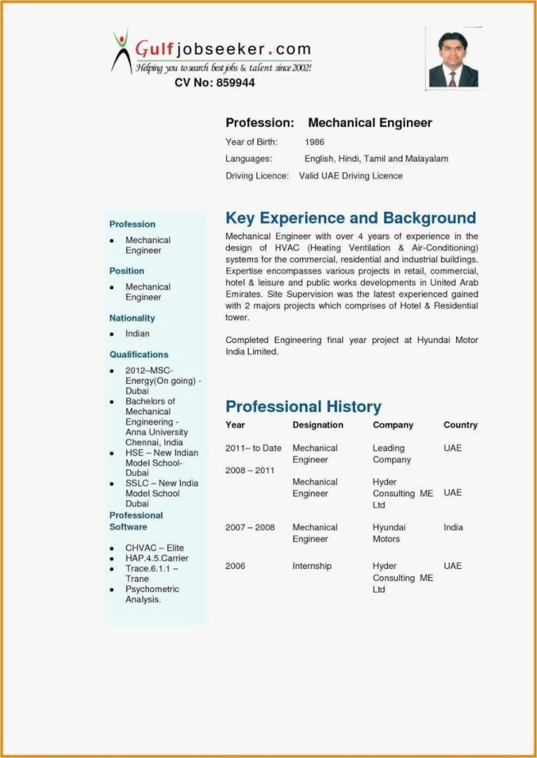 Cv Format For Mechanical Engineer Pdf