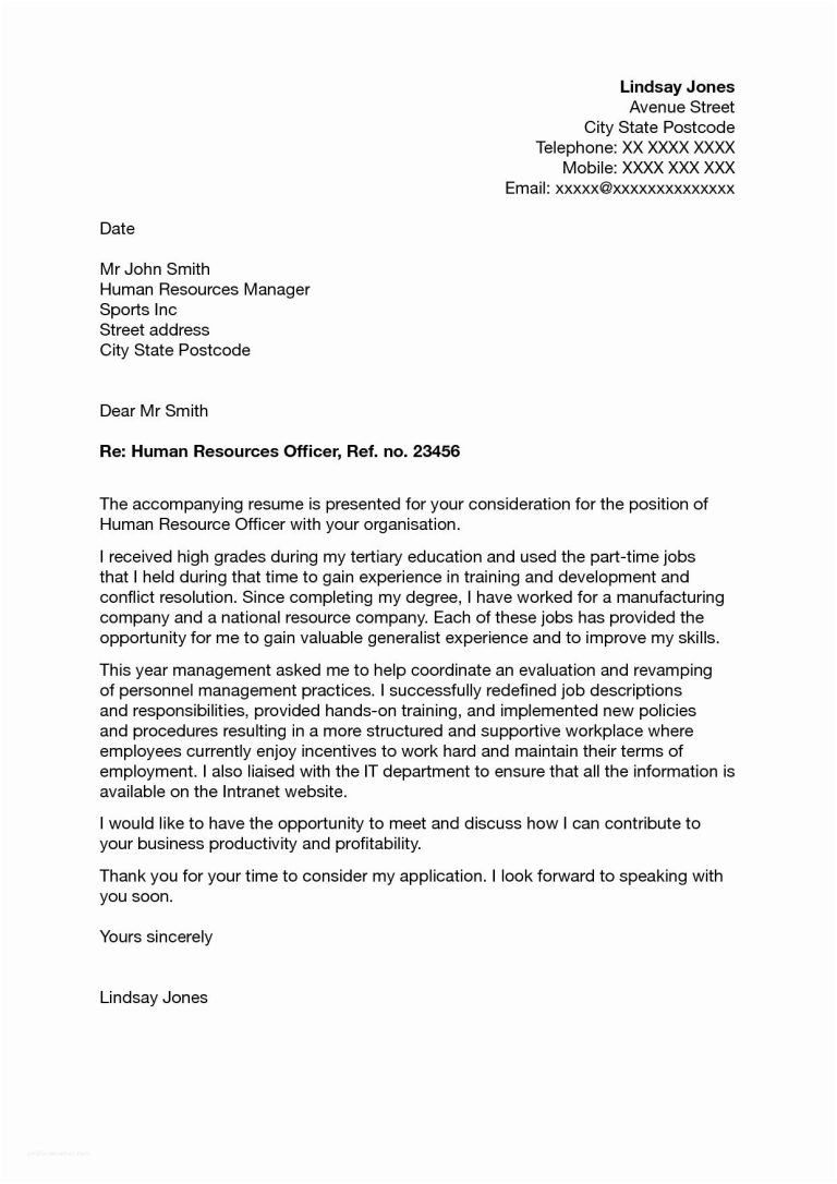 Human Resource Officer Application Letter