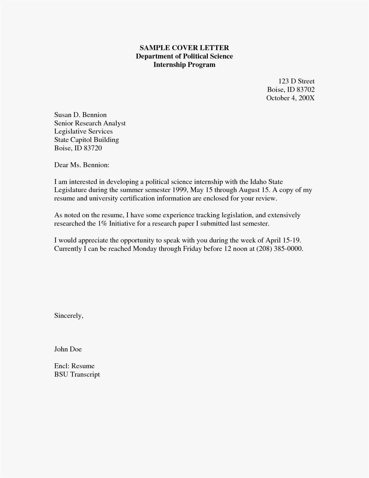 Internship Cover Letter Template With No Experience
