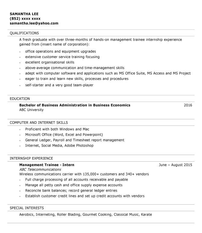 Resume Example For Fresh Graduate In Accounting