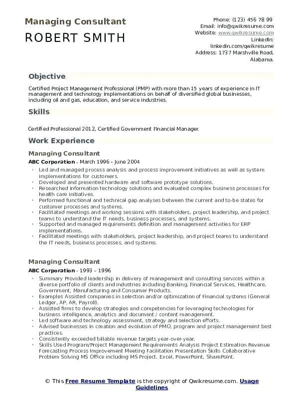 Management Consulting Cv Examples