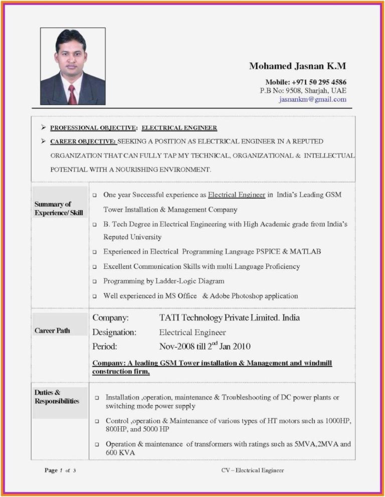 How To Write A Cv For Electrical Engineer