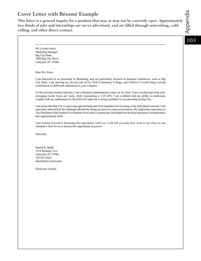 General Cover Letter Sample For Internship