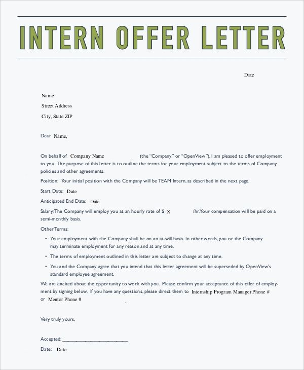 Internship Appointment Letter Format Pdf