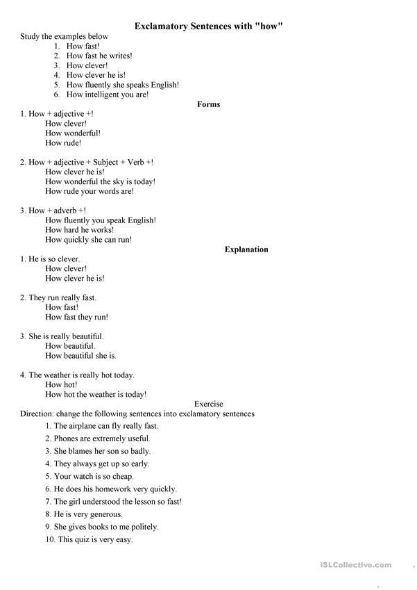 Exclamatory Sentences worksheet Free ESL printable worksheets made by