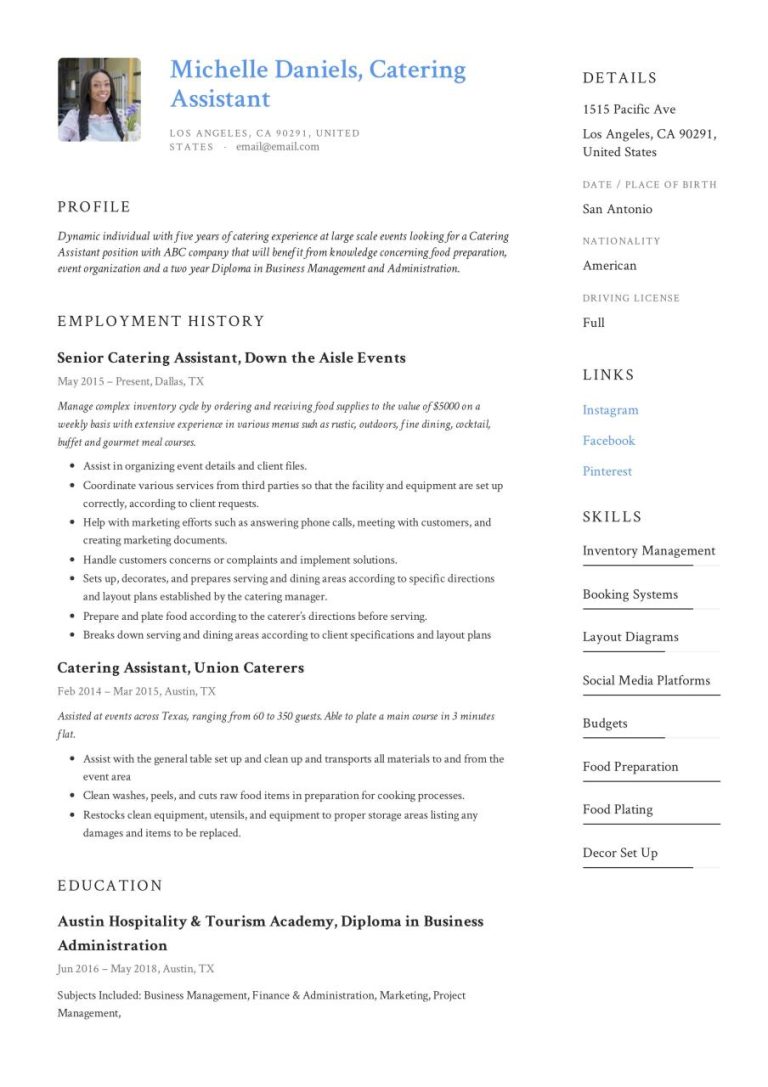 Catering And Hospitality Cv Sample