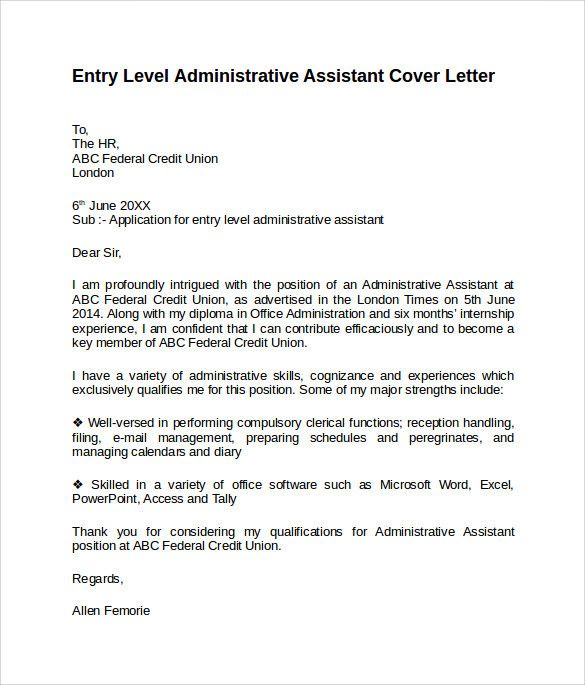 Application Letter For Administrative Assistant Position