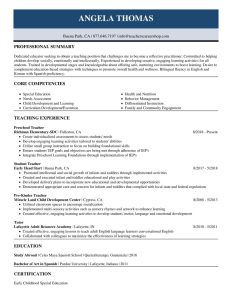 Early Childhood Education Teacher Resume writing services, Teaching