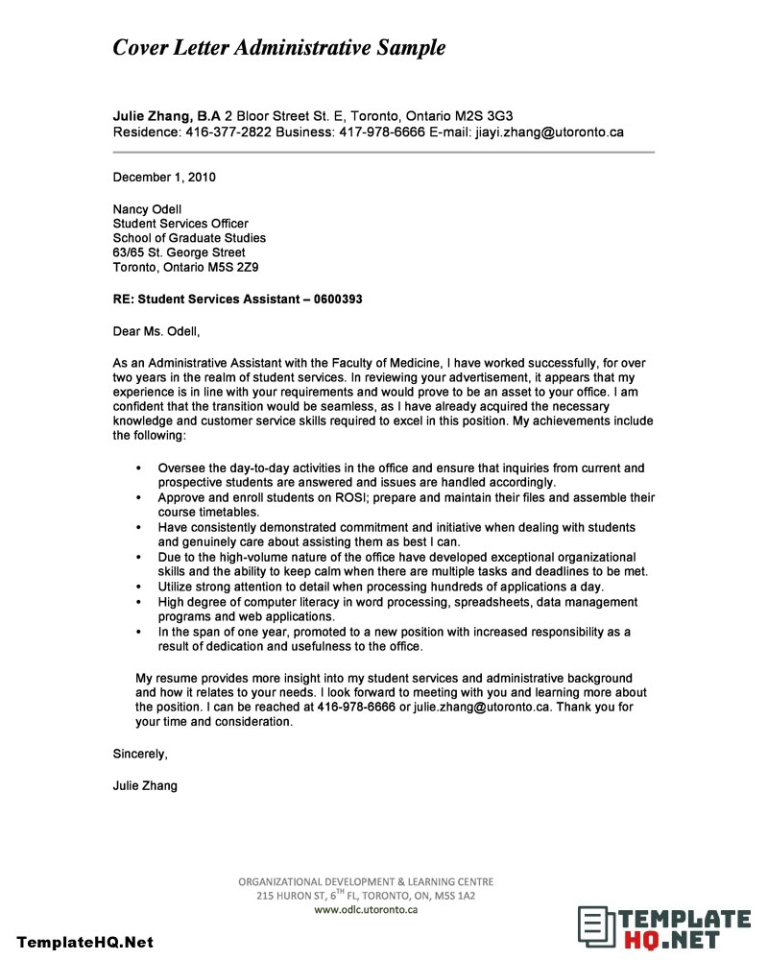 Cover Letter Examples Student Services
