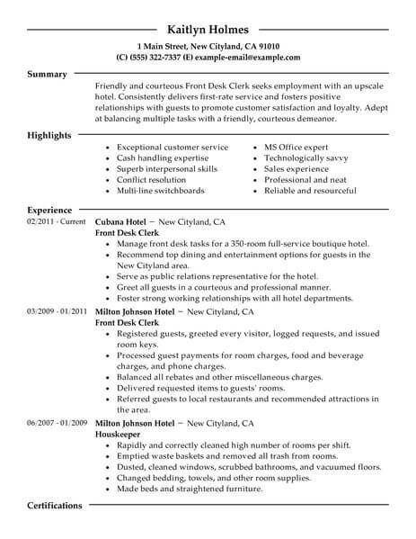 Hospitality Resume Summary Examples