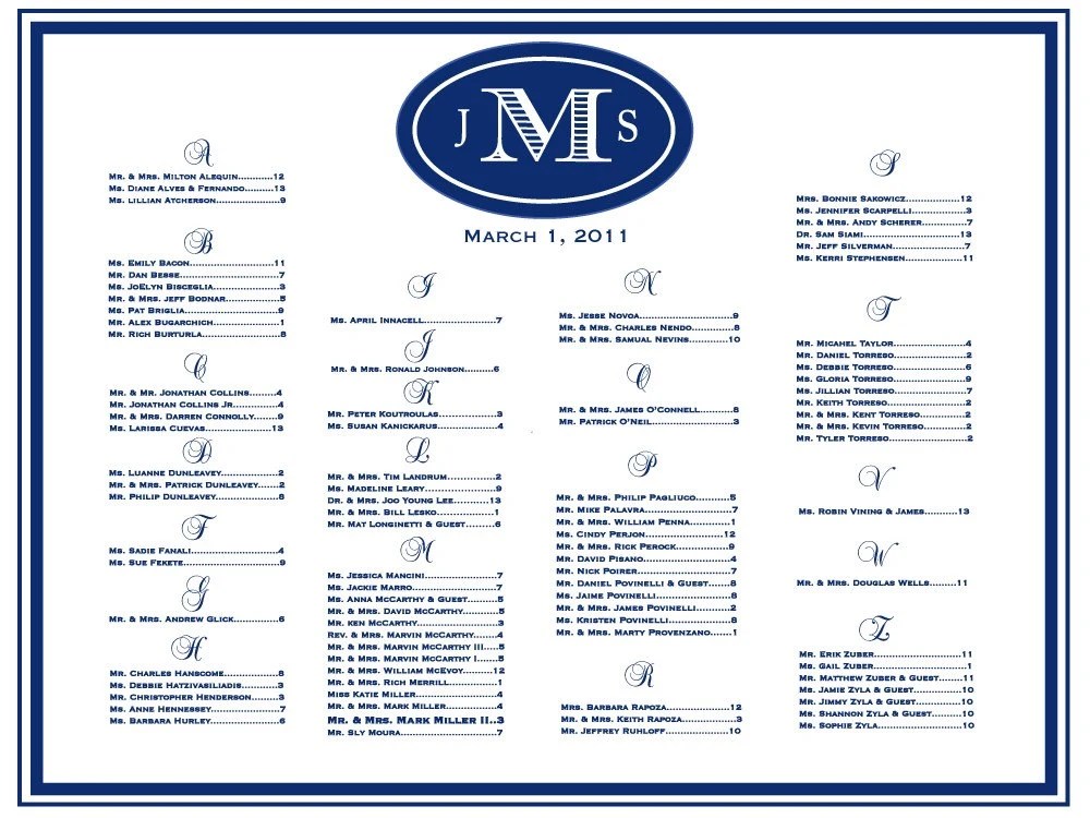 Items similar to Wedding Seating Chart, Free Monogram, Rehearsal Dinner Seating Assignments on Etsy