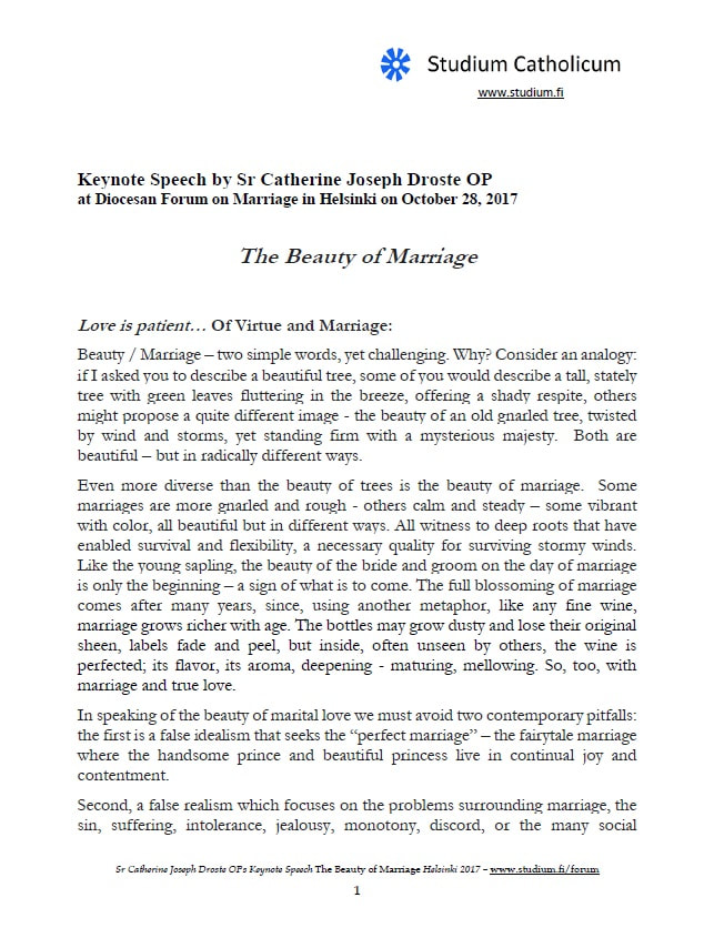 Keynote "Beauty of Marriage" Studium Catholicum
