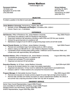 James Madison University Choosing a Résumé Format