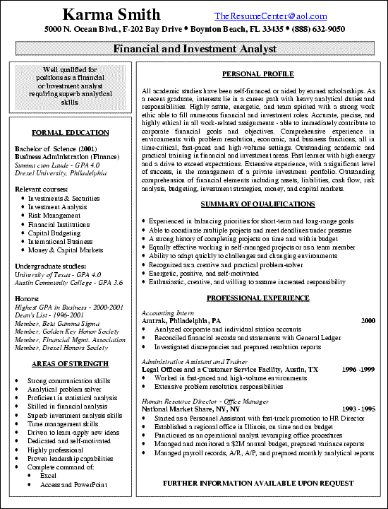 Finance Resume Samples For Experienced