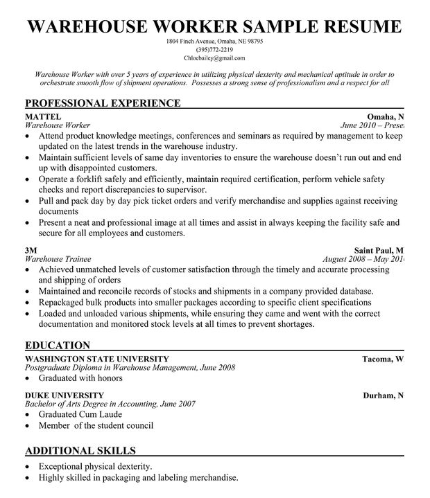 Warehouse Associate Cv Sample