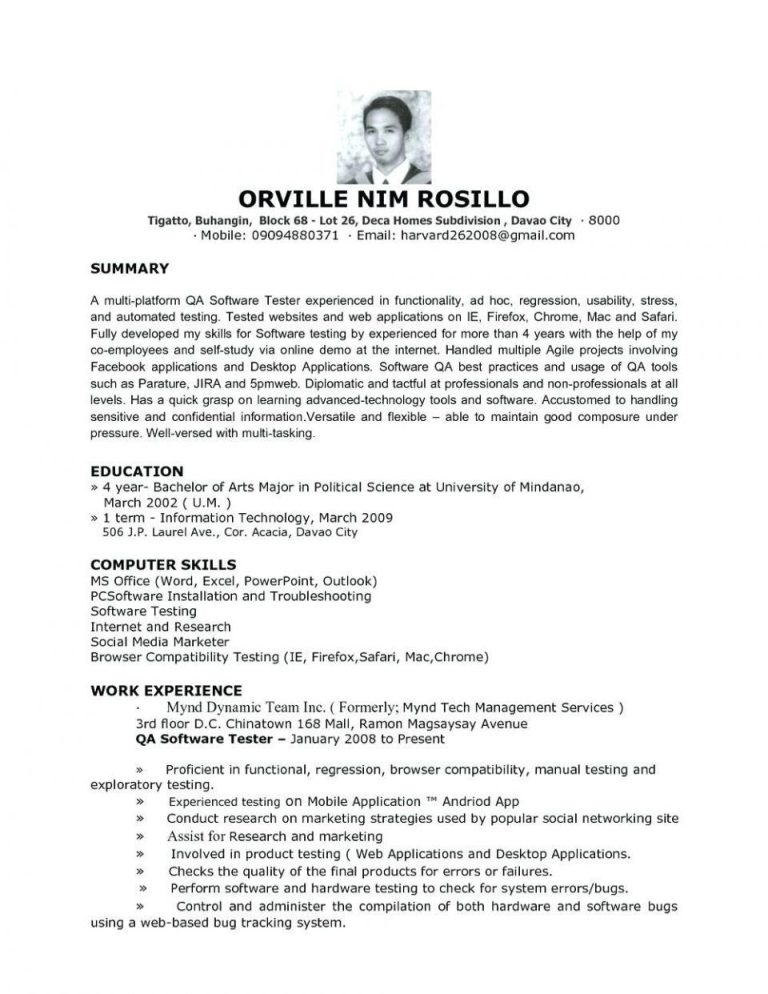 Qa Resume Summary Examples