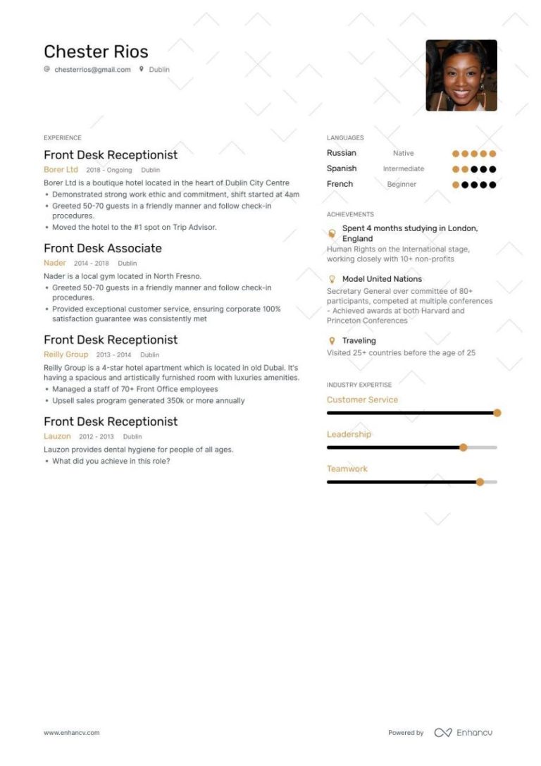 Gym Front Desk Resume Examples