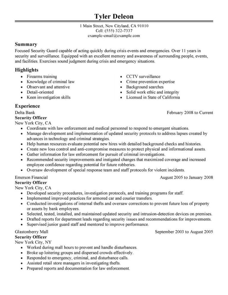 Security Resume Summary Examples