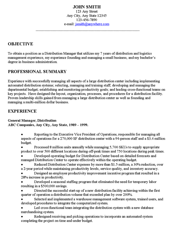 Business Management Cv Examples