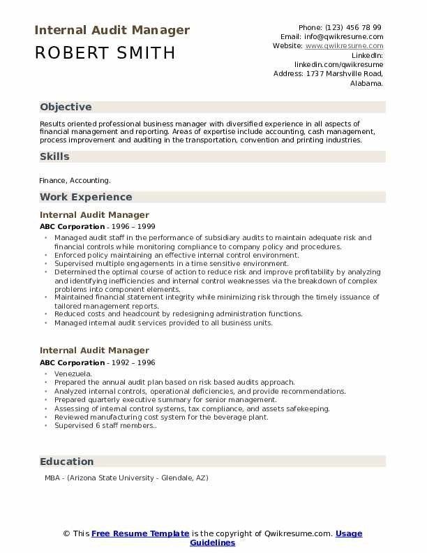 Internal Position Resume Examples