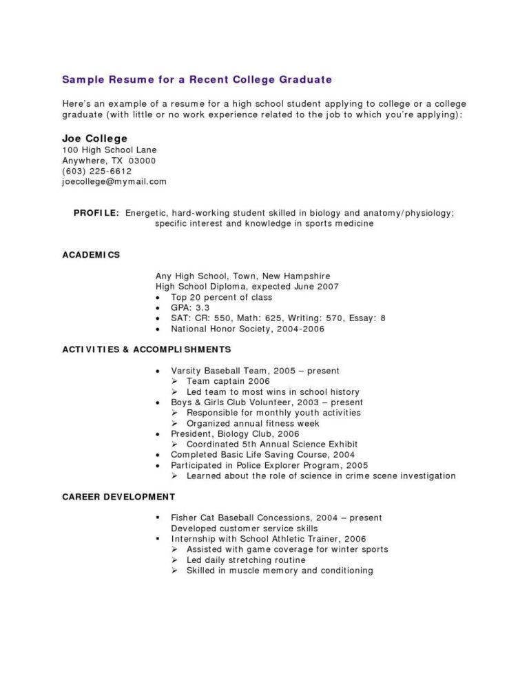 Cv Template For Graduates With No Experience