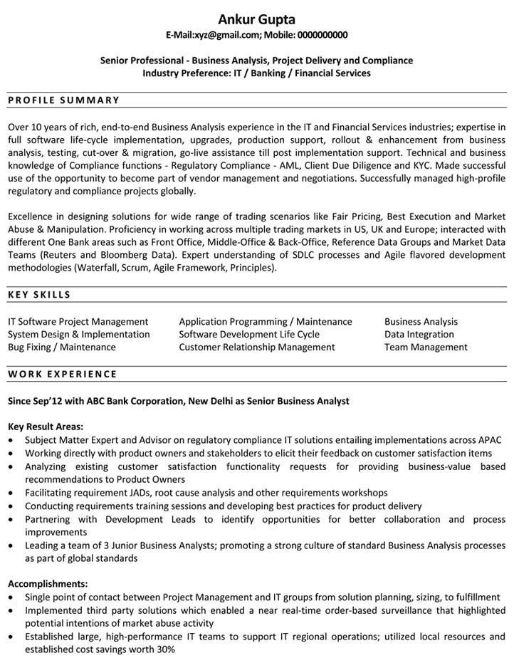 Business Analyst Resume Summary Examples