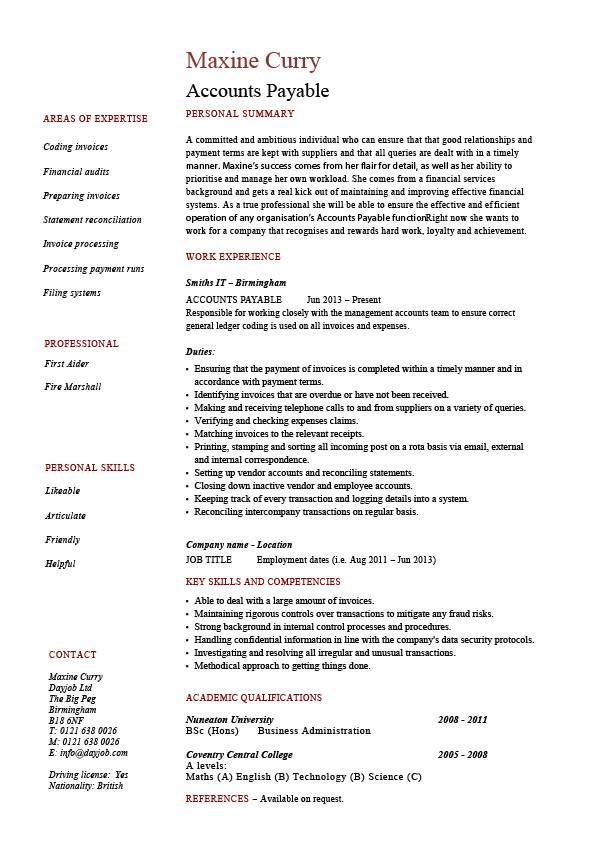 Detailed Resume Sample With Job Description