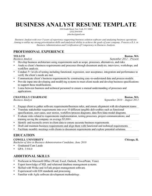 Agile Business Analyst Resume Summary