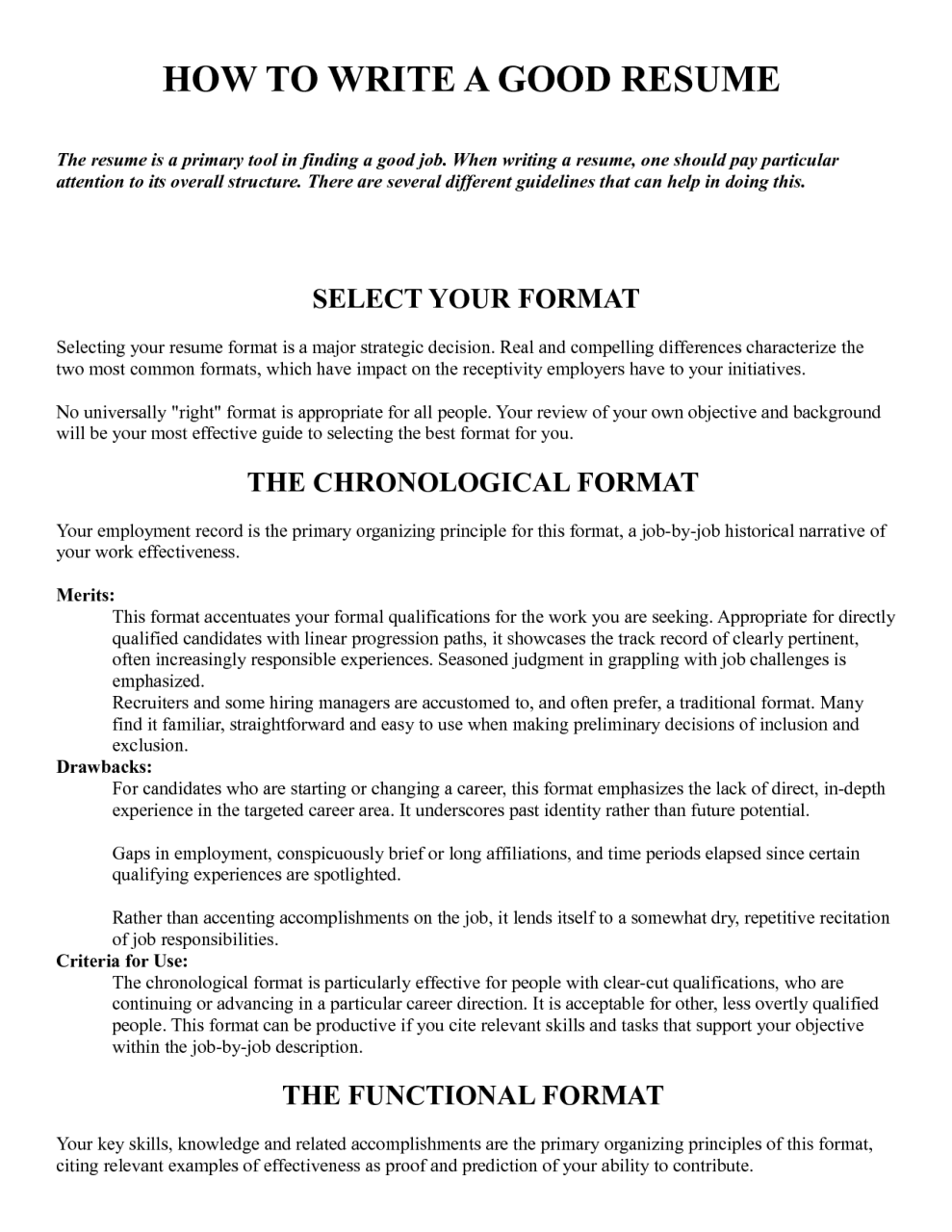 How To Write A Good Resume For A Job