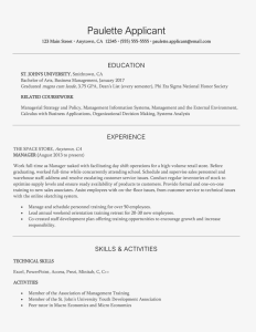 EntryLevel Management Resume Example and Writing Tips