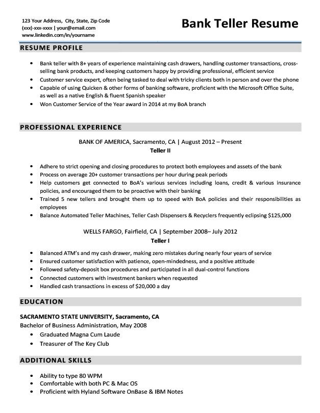 Bank Teller Resume Examples No Experience