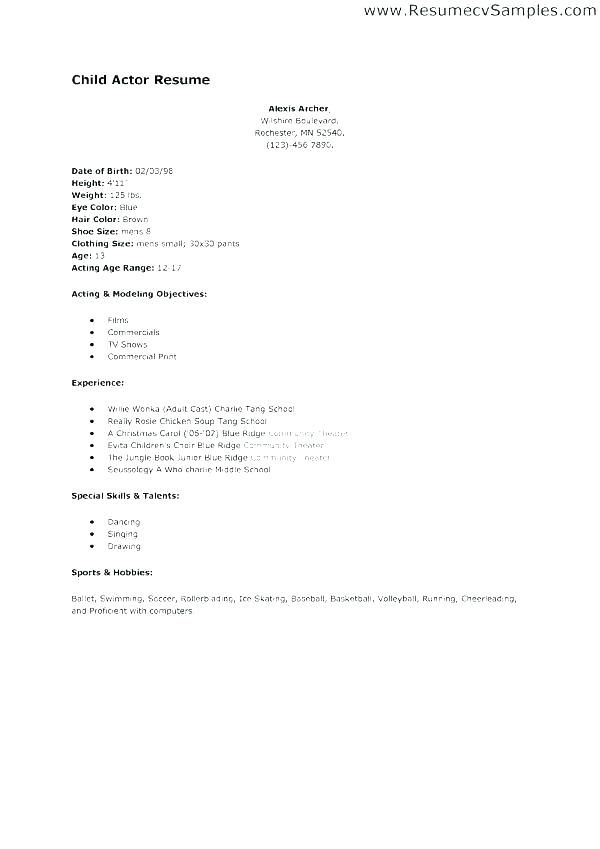 Beginners Acting Resume Template No Experience