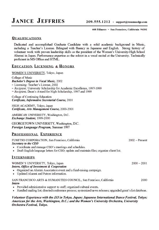 Music Industry Resume Examples