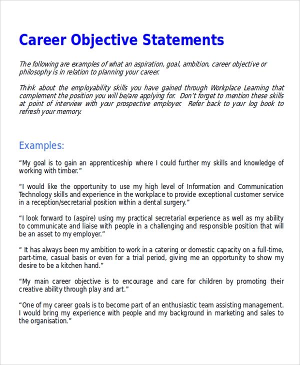 Good Objective Statement For Resume Examples