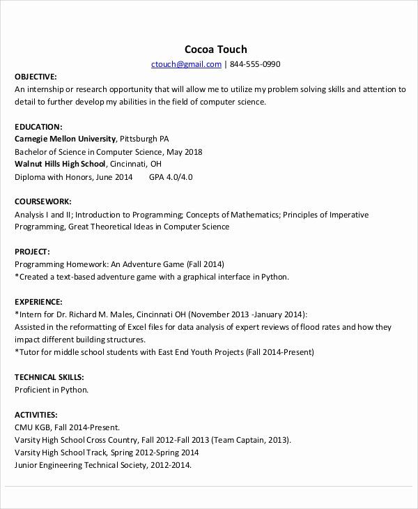 Research Internship Resume Examples