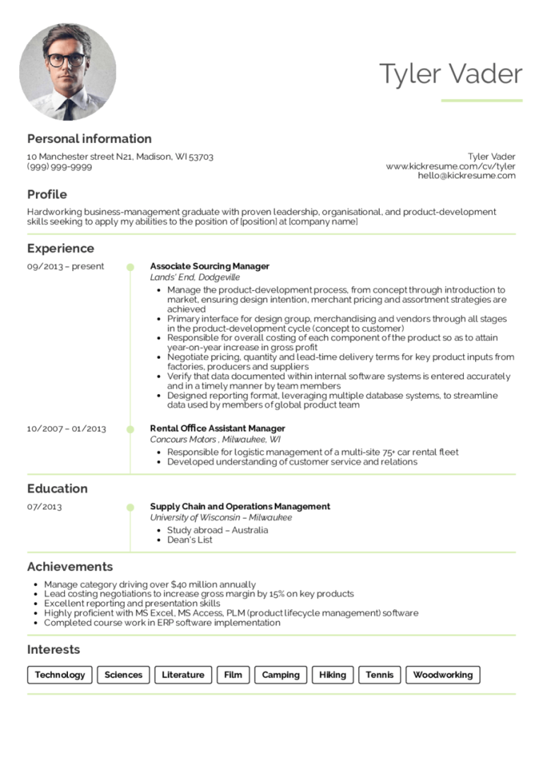 Business Administration Cv Example