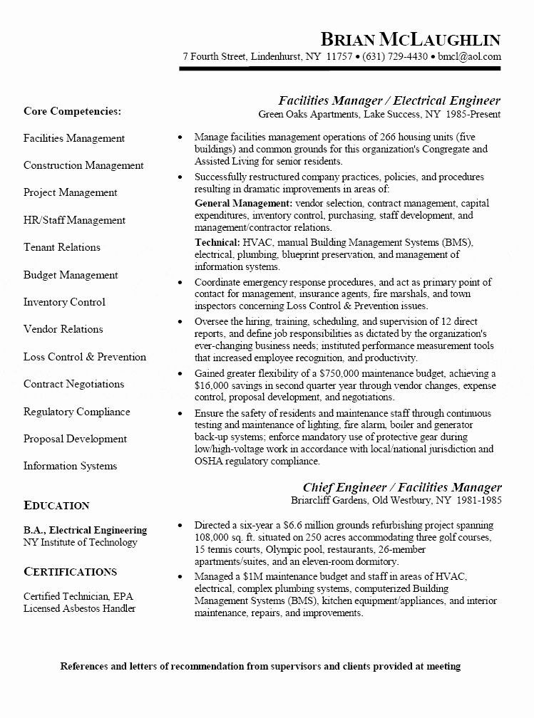 Facility Electrical Engineer Resume