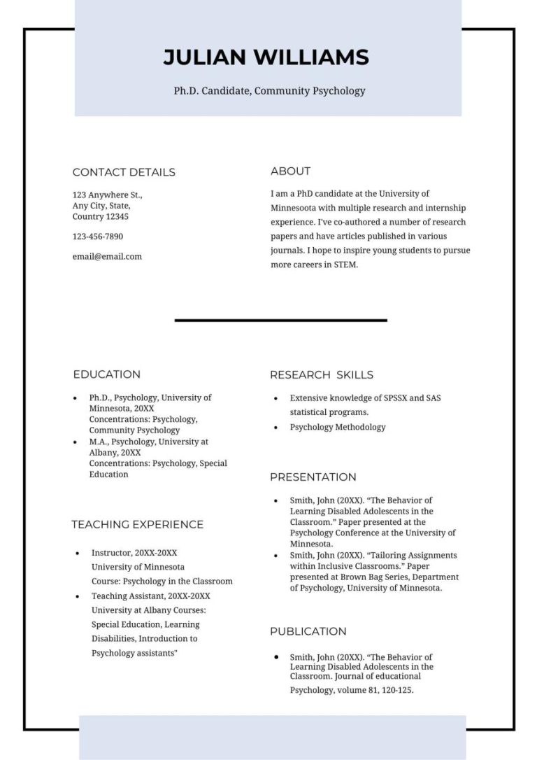 Curriculum Vitae Template For Thesis
