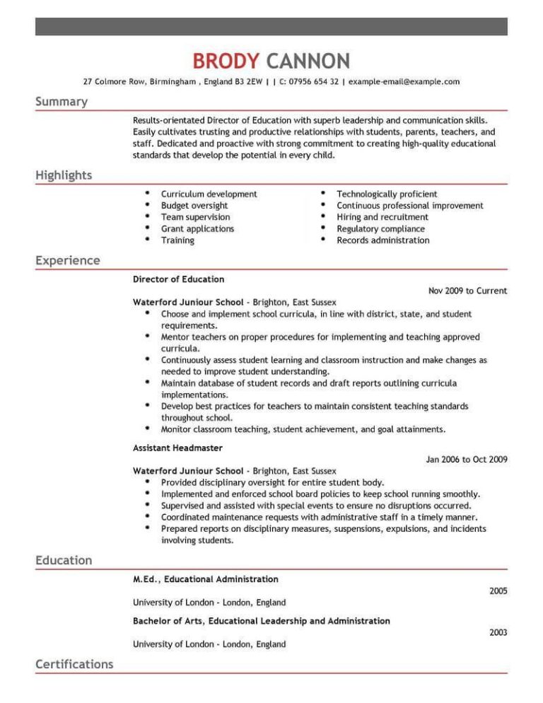 Personal Background Resume Sample