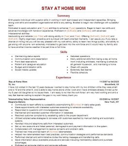 Stay At Home Mom Resume Example Mother Nashua, New Hampshire