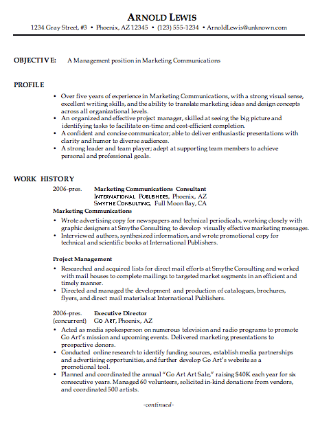 Resume Of Marketing Communications Manager
