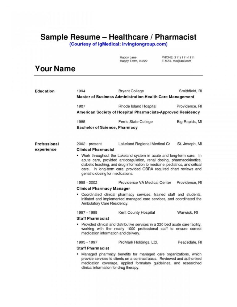Best Hospital Pharmacist Resume