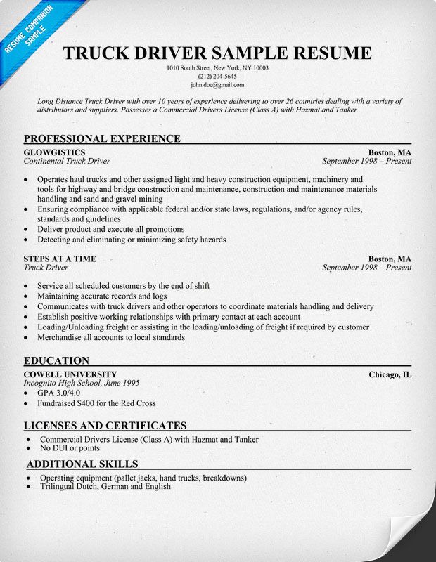 Truck Driver Resume Examples Samples