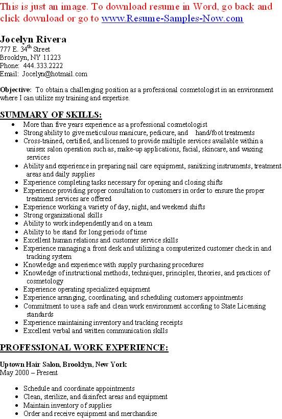 Cosmetology Student Resume Examples